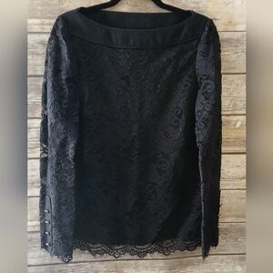 Tory Burch Black Lace Top, Boat Neck, Elegant